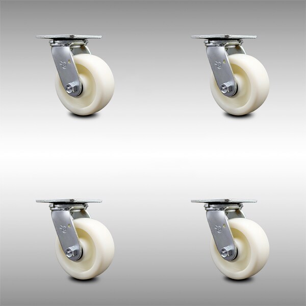5 Inch Stainless Steel Nylon Swivel Caster Set with Roll Bearing and Swivel Lock